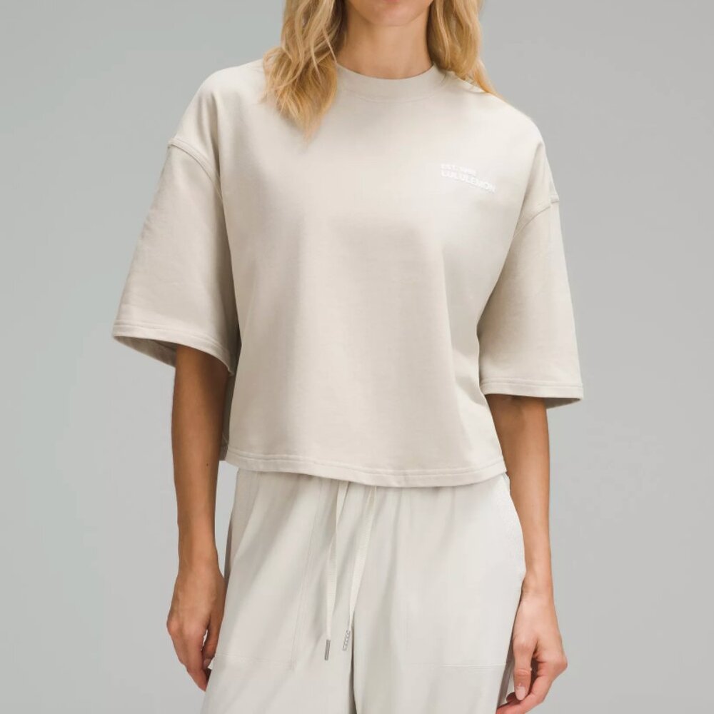 Lululemon Brushed Heavyweight Cotton Cropped Crew T-Shirt Women’s XL Spell Out